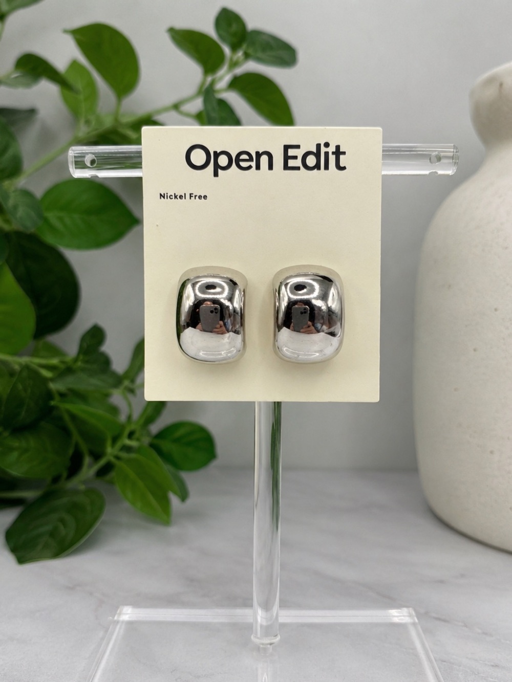 Open Edit Silver-Tone Chunky Stud Earrings NWT (BR-1010/1)